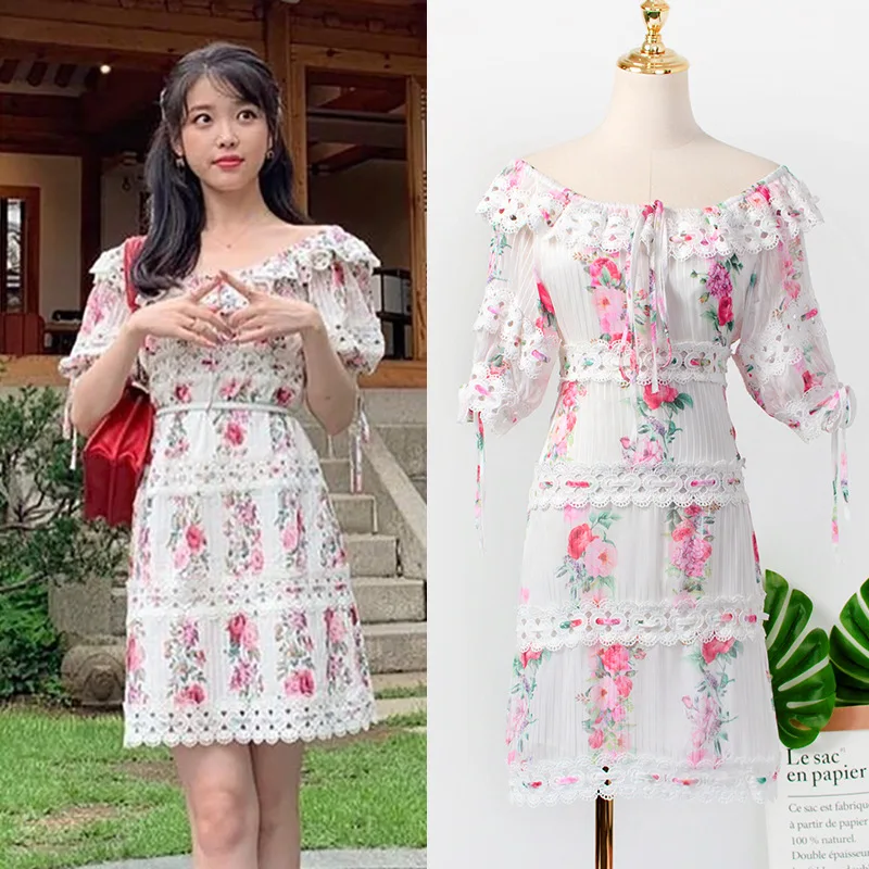 

2020 Fashion Lace Dresses for Women Short Sleeve Floral Dress Summer Beach Sundress Robe Mini Dress Female Vestidos Femme YQ470