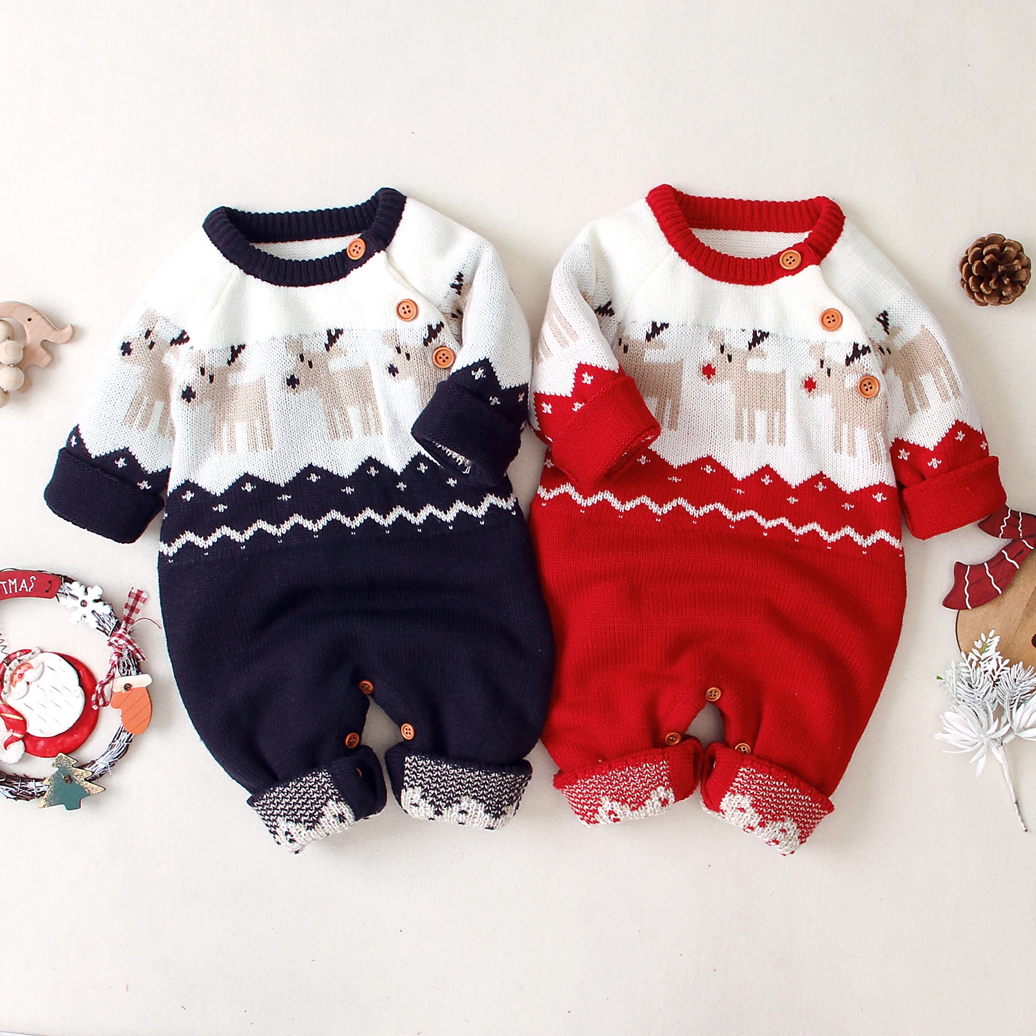 

Infant Baby Boys Christmas Romper Reindeer Long Sleeve Elk Printed Pattern Jumpsuit for Boys Girls Clothes New Year's Costume
