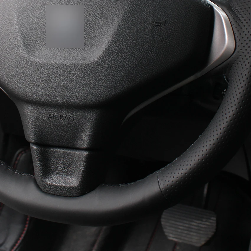 

LQTENLEO Black Genuine Leather Hand-stitched Car Steering Wheel Cover For Peugeot 301 2014 2015 2016 2017 2018 2019