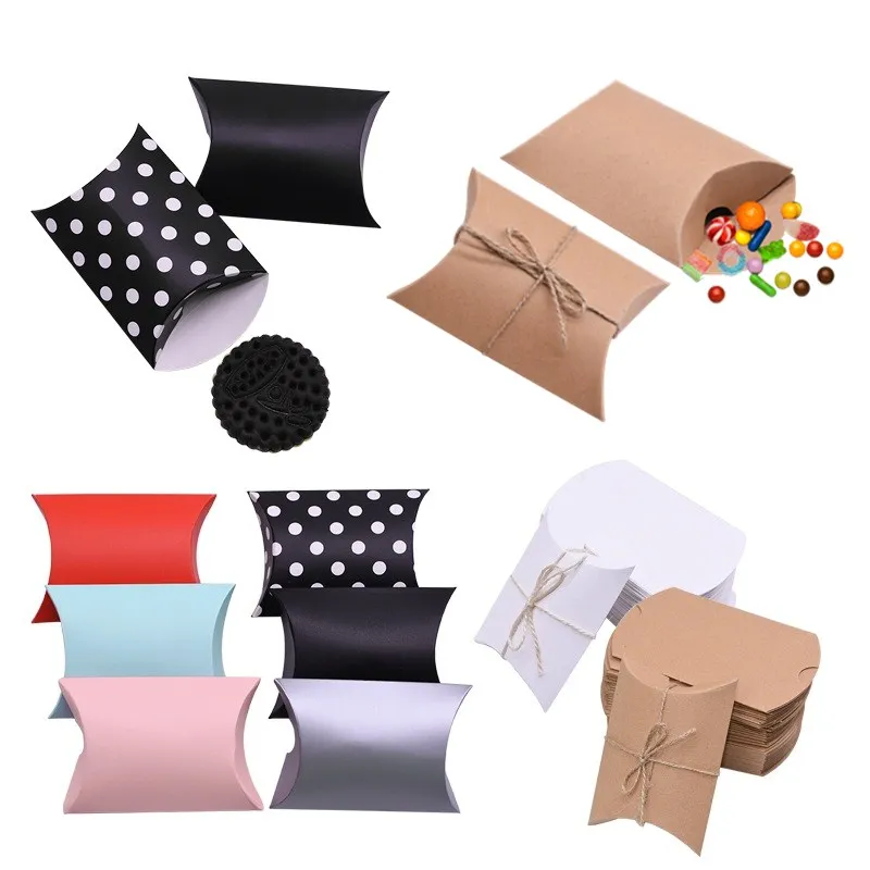 

10/20/30/50pcs Kraft Paper Candy Boxes Cute Mini Pillow Cardboard Gift Box for Birthday Wedding Gifts Favor Packing Party Decor
