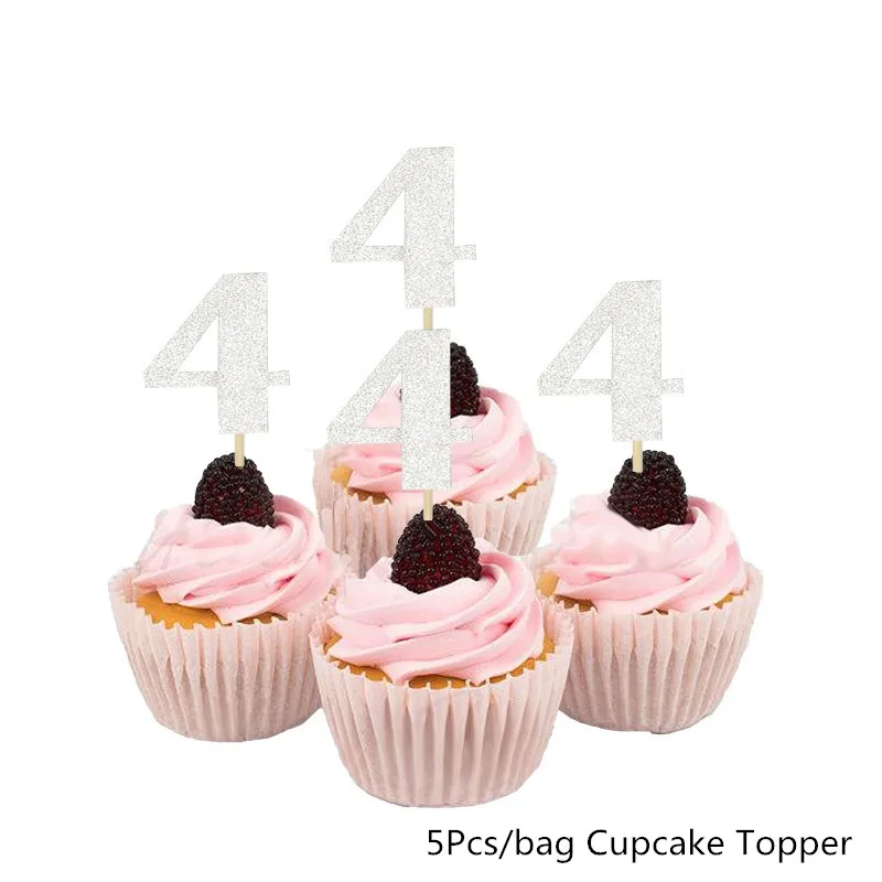 5Pcs Chicinlife 4th Happy Birhday Декор номер Синий Розовый 4 фольги шар корона шляпа дети мальчик девочка 4 года День рождения принадлежности - Цвет: 5Pcs