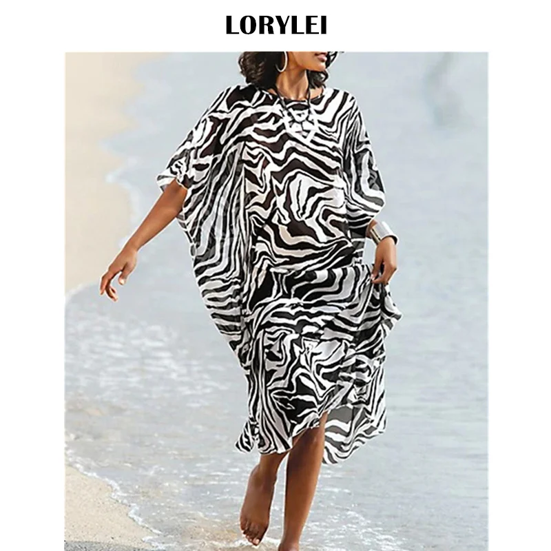 Женское пляжное платье прозрачное с рукавом летучая мышь Шифоновая туника