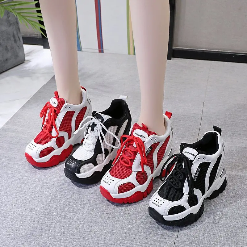 

Platform Sneakers For Women Chunky Shoes Fashion Lacing Walking Trainers Mesh Casual Shoes 8.5CM Woman Vulcanized Shoes New 2020