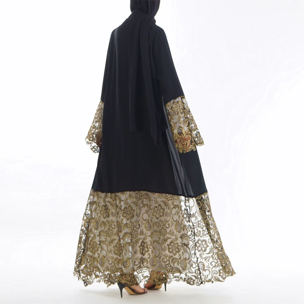 

Fashion lace hollow out Dubai Muslim black Abaya kaftan