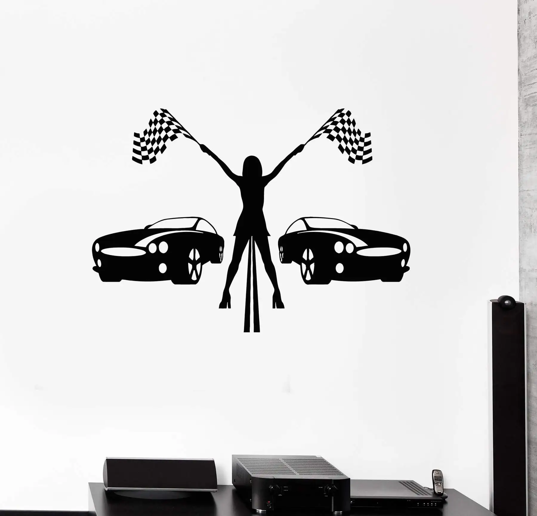 

Vinyl wall decals racing girl car race garage art deco sticker muralist for bedroom living room wall decoration QC42