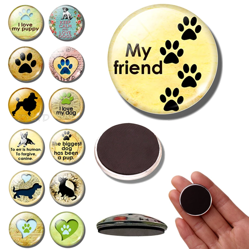 Dog Fridge Magnet Puppy Refrigerator Magnets Cute Claw Cartoon Animal Stickers 1PCS Glass Cabochon Home decoration | Дом и сад