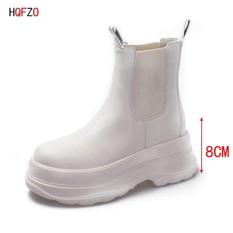 

HQFZO Fashion Women Ankle Boots High Heels Wedges Thick Bottom Women Autumn Shoes Elastic Martin Boots Rubber PU Leather Botas