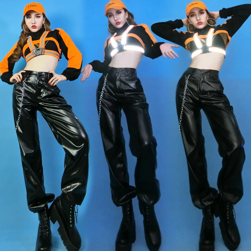 Костюмы в стиле хип хоп для взрослых модные черные кожаные штаны со