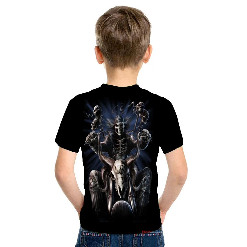 

2021 children's boys and girls short sleeve 3D skull print dynamic cute top