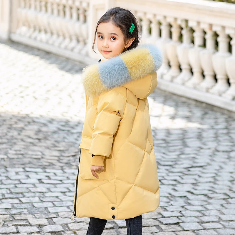 

Snowsuit 2020 Children's Winter Down Jacket for Girls Clothes Outerwear Hooded Coat Kids Thick Warm Parka Real Fur Clothing