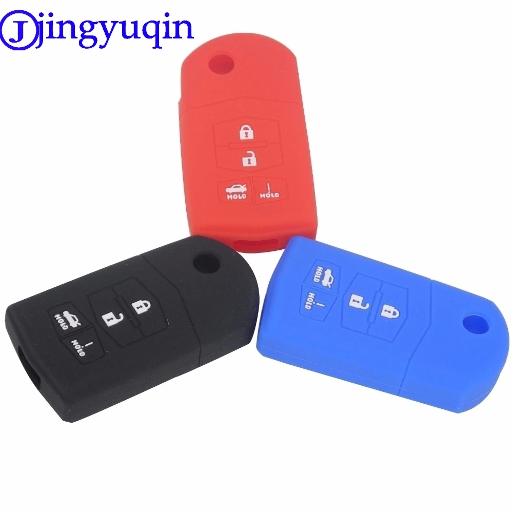

jingyuqin 4 Buttons Car Silicone Remote Key Cover Case Fob For Mazda 2 3 5 6 8 Atenza CX5 CX-7 CX-9 MX-5 RX Keyrings Fold