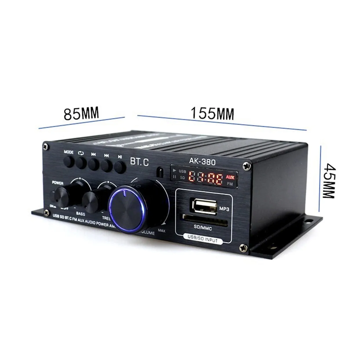 

Ak380 800W 12V Power Amplifier bluetooth 5.0 Stereo Home Car BASS Audio Amp Music Player bluetooth Car Speaker Class D FM USB/SD