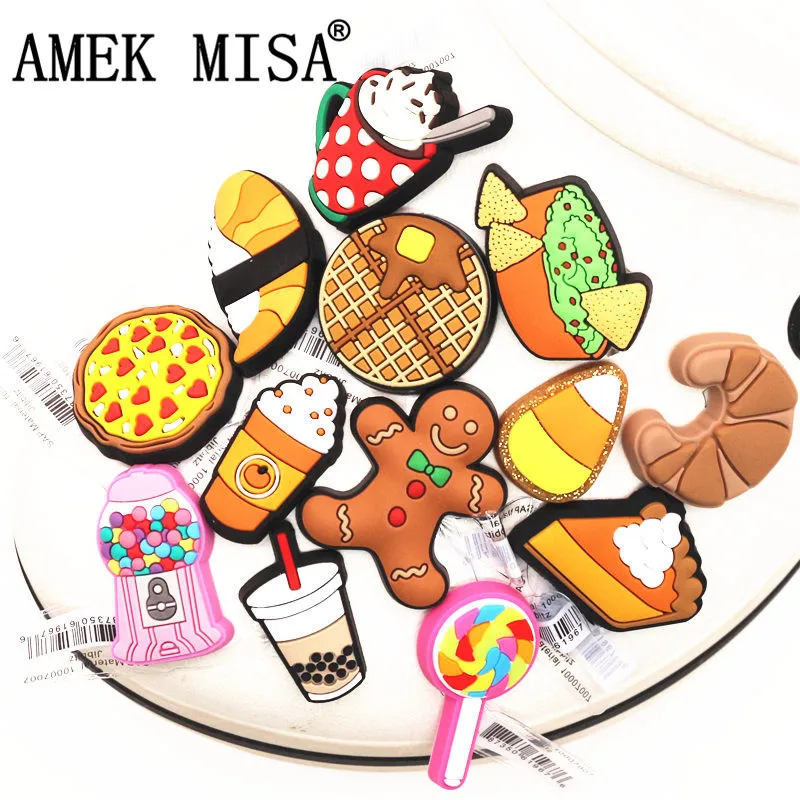 Original 1pcs Guacamole/Sushi/Croissant/Waffle PVC Shoe Charms Accessories Shoe Decoration for Croc jibz Kids Party X-mas Gifts