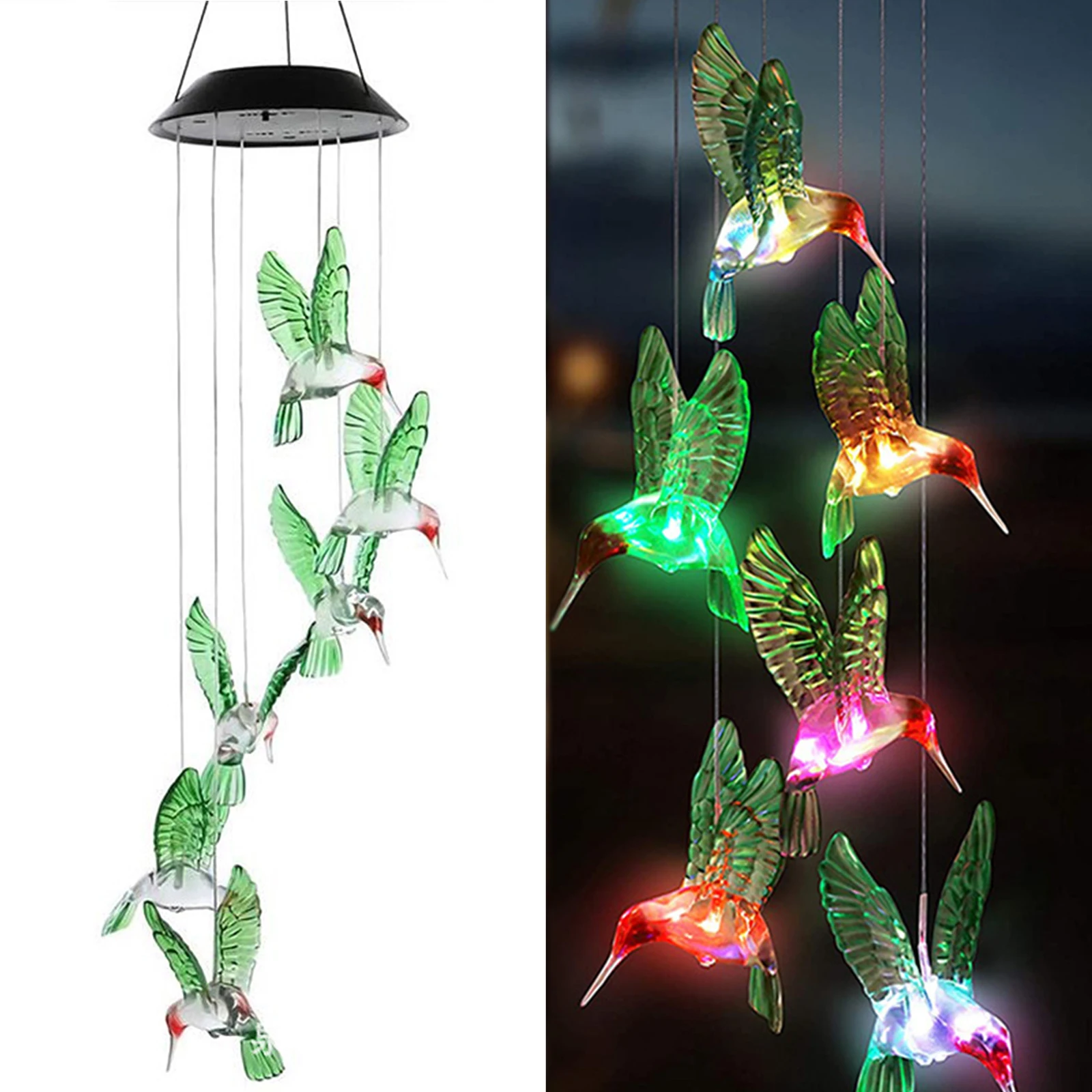 

Humming Bird LED Solar Light Romantic Windbell Lights Wind Chime Light String Lamp Color Changing for Patio Yard Decor