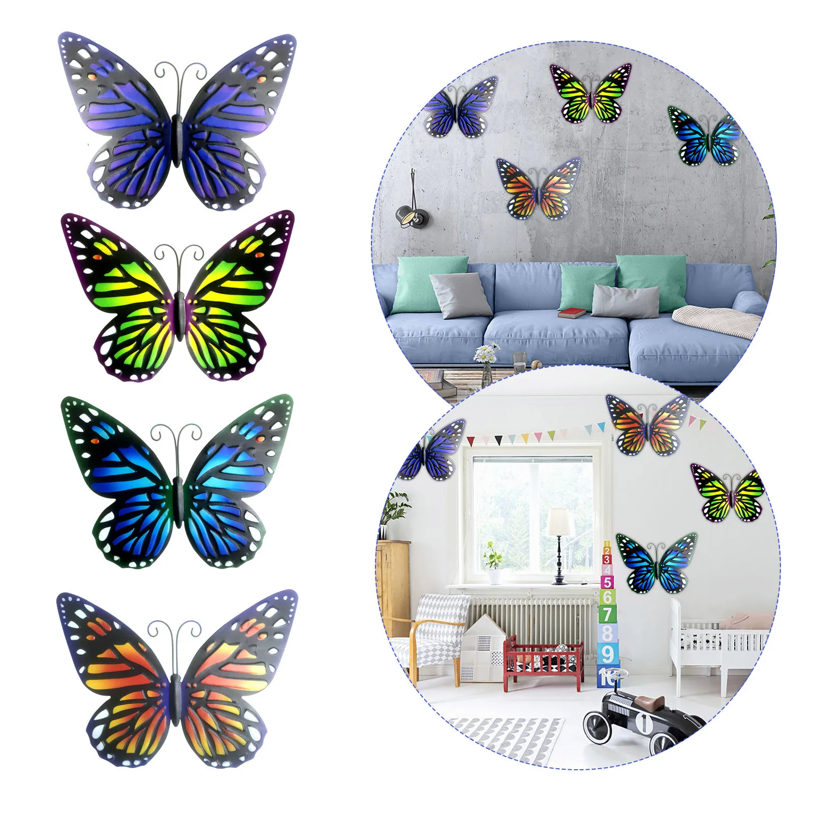 

4PC Garden Decoration Outdoor 3D Butterfly Wall Decorative Iron Pendants Courtyard Crafts Pendant Home Decoration Accessories