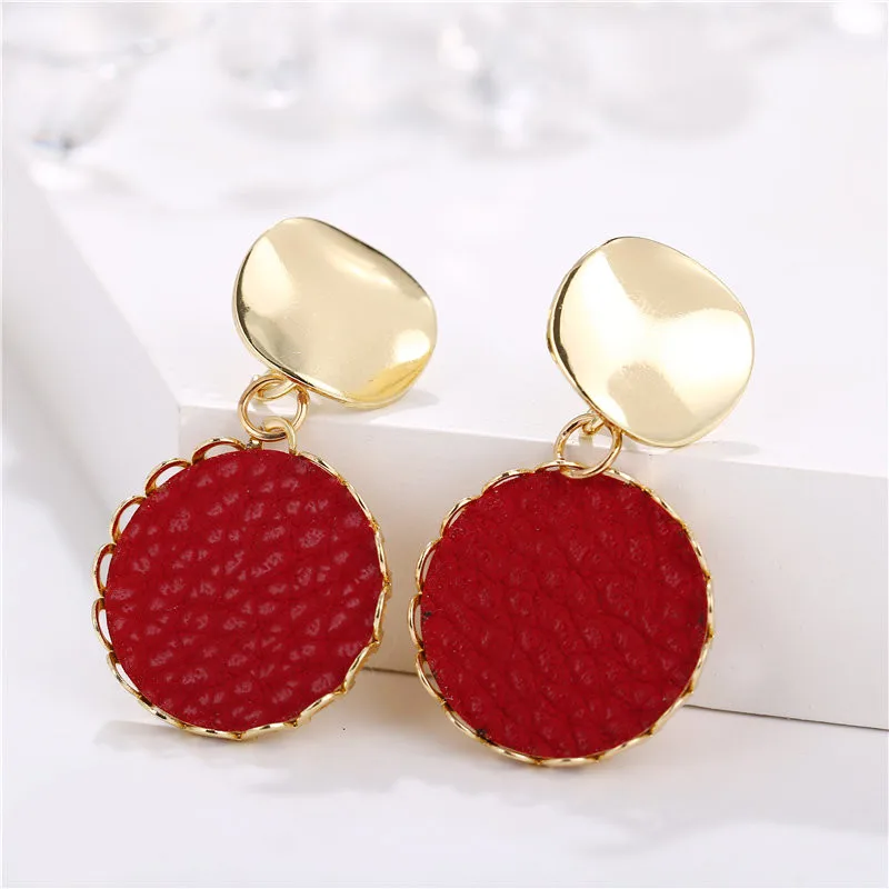 IF ME Vintage Leather Big Dangle Earrings For Women Red Black Geometric Round Earring Party 2019 Sexy Female Jewelry Gift |