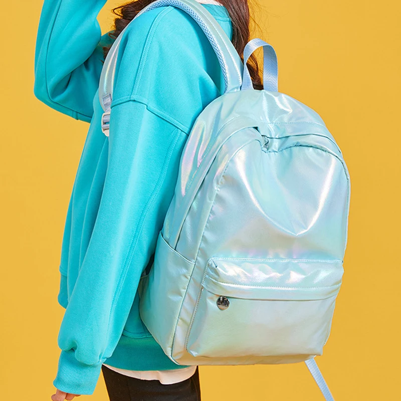 

Модный женский рюкзак с лазерным рисунком, повседневные Простые школьные ранцы, универсальные портфели для средних классов с градиентом для девочек