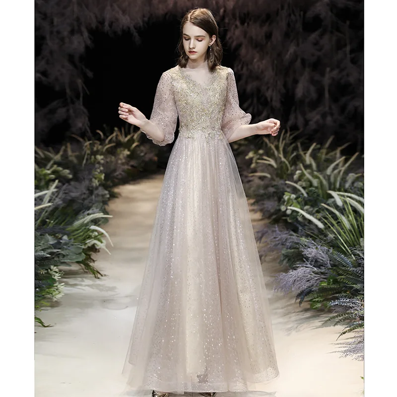 

Big Size 3XL Fairy Long Evening Dress Bling Sequins Celebrity Banquet Dress Temperament A-line Mesh Dress Slim Party Dress
