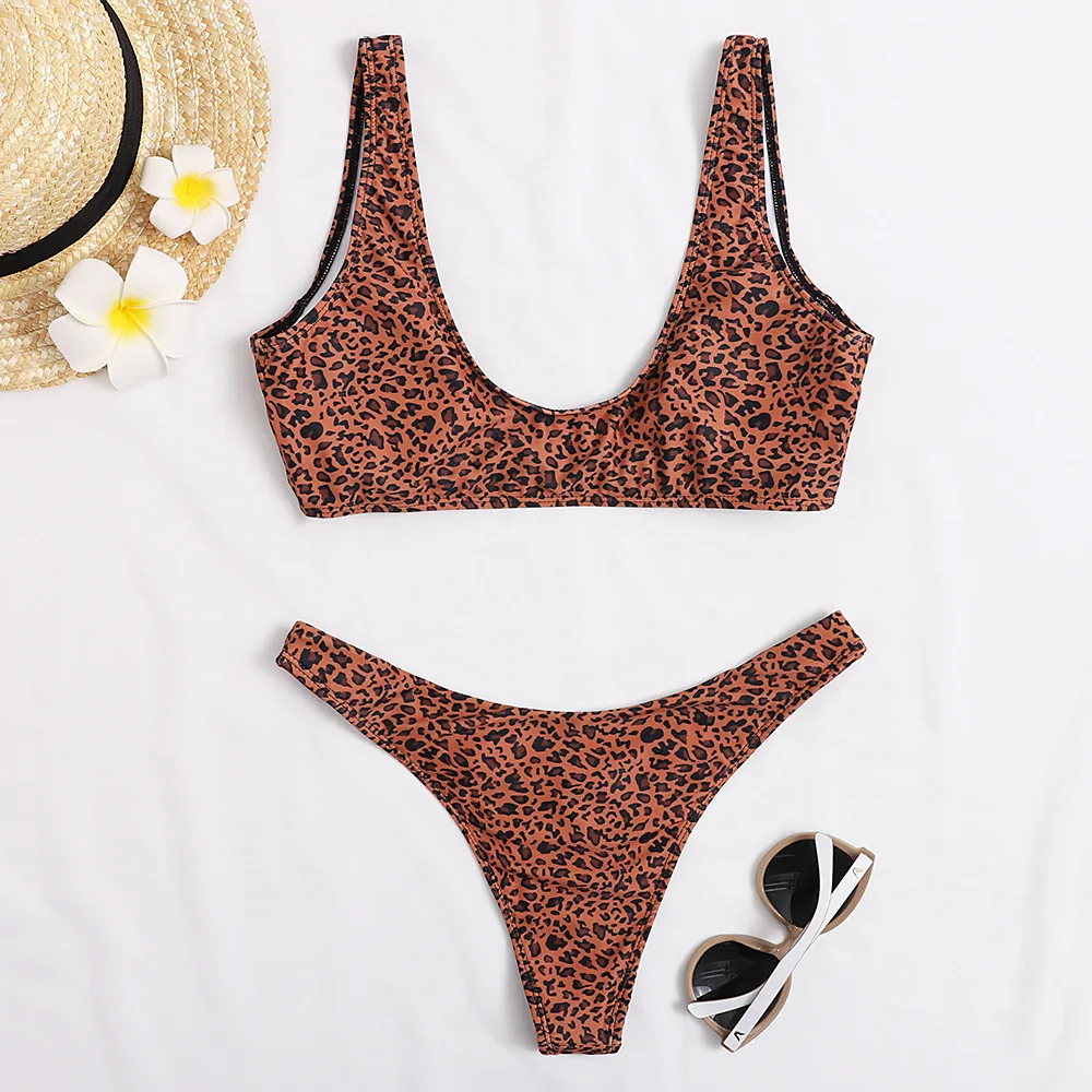 

2021 New Animal Printed Low Waist Two Pieces Bikini Set Swimsuit Female Women Beachwear Swimwear Bather Bathing Suit