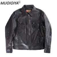 free shipping original tea core horsehide coatmen luxury vintage brown leather jacket quality rider slim leather clothes