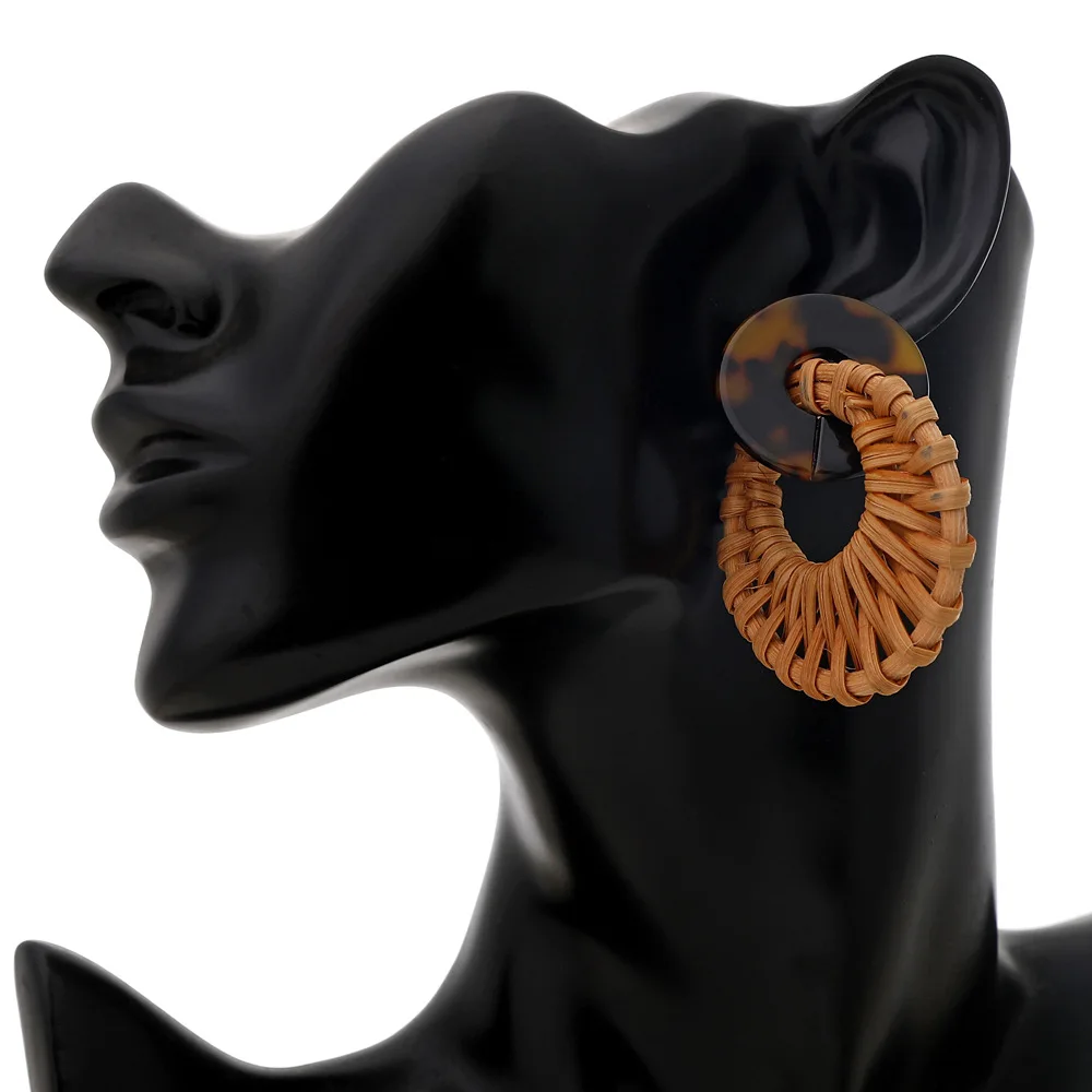 

Geometric Drop Korean Dangle Earrings For Women Girls Oversize Round Rattan Knit 2020 New Style Jewelry Summer Beach Accessorie