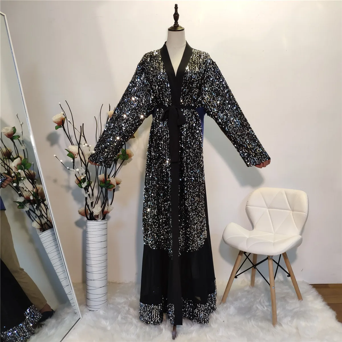 Мусульманское платье абайя для женщин Caftan кимоно Jubah Sequins открытая Абая на