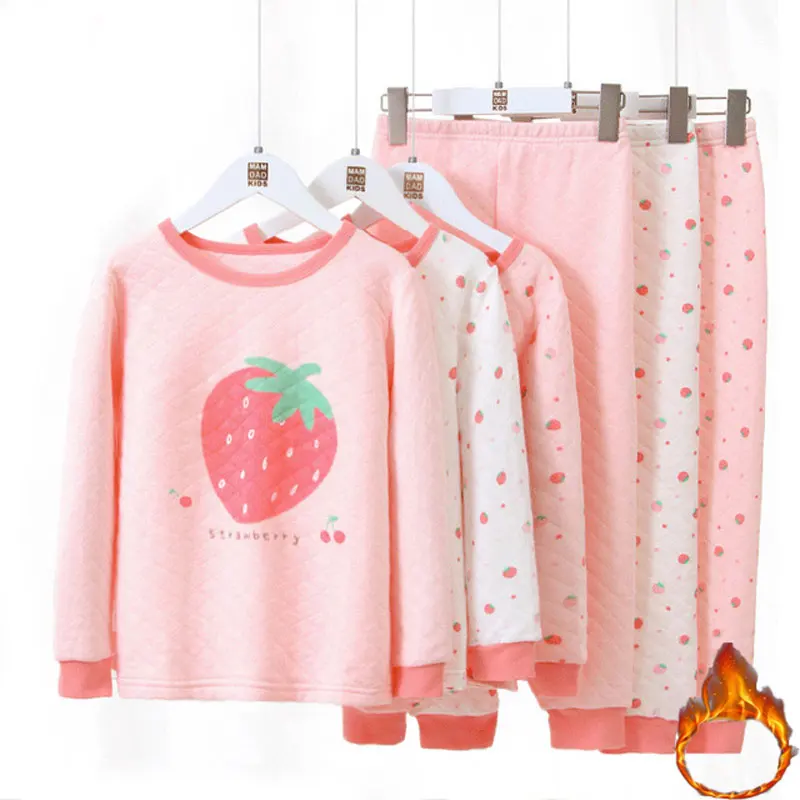 

Утепленный комплект детского нижнего белья, осенне-зимние пижамные комплекты для девочек-подростков, трехслойная теплая Пижама детская пи...