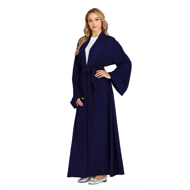 Siskakia мусульманская женская одежда abaya Brief solid casual Muslimah Jubah 7 цветов мусульманская Дубайская одежда с тонким поясом новое поступление - Цвет: Blue dress