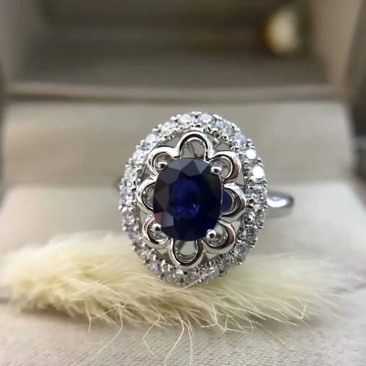 18K золото 1.055ct натуральный сапфир женское кольцо с 0.376ct Бриллиантовая установка Новое изысканное украшение на свадьбу обручальное кольцо