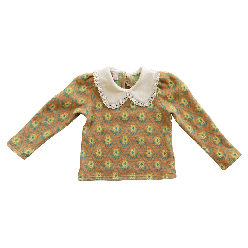 

Girls' Knitted Sweater New Korean Style Floral Lace Collar Sweater Casual Baby Stretch Cotton Denim Trousers Jeans Sets