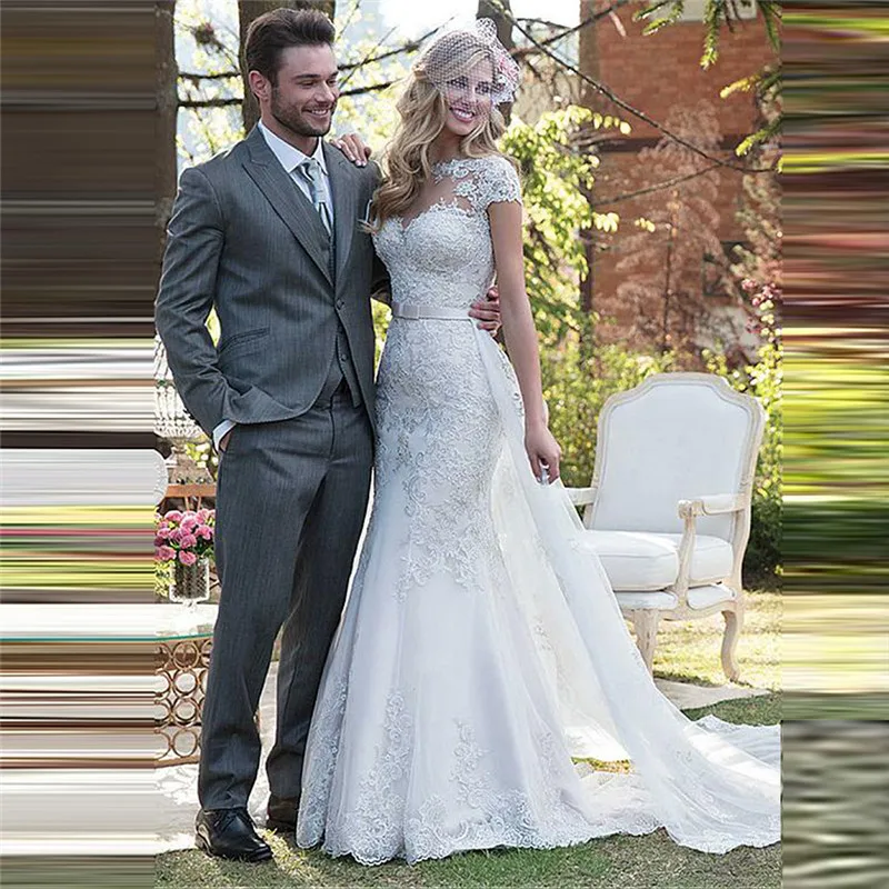 

Женское облегающее свадебное платье, элегантное кружевное платье-Русалка со съемным шлейфом и аппликацией, платье 2 в 1