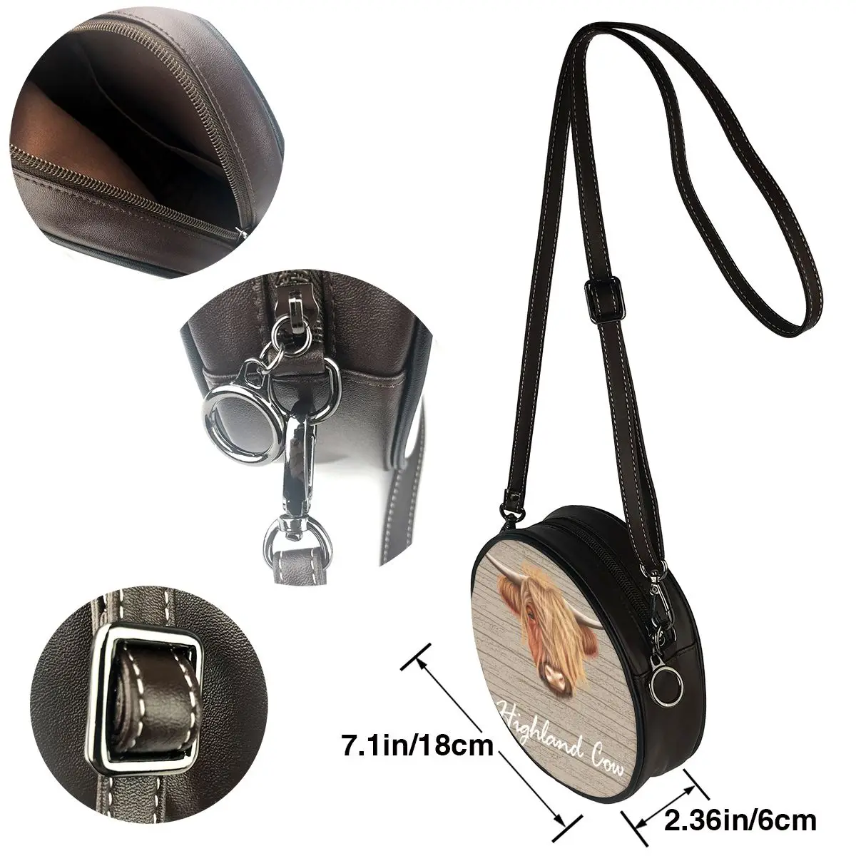 

Highland Cow Round Crossbody Cell Phone Shoulder Bag Messenger Bags Fashion Daily Use For Women Wallet