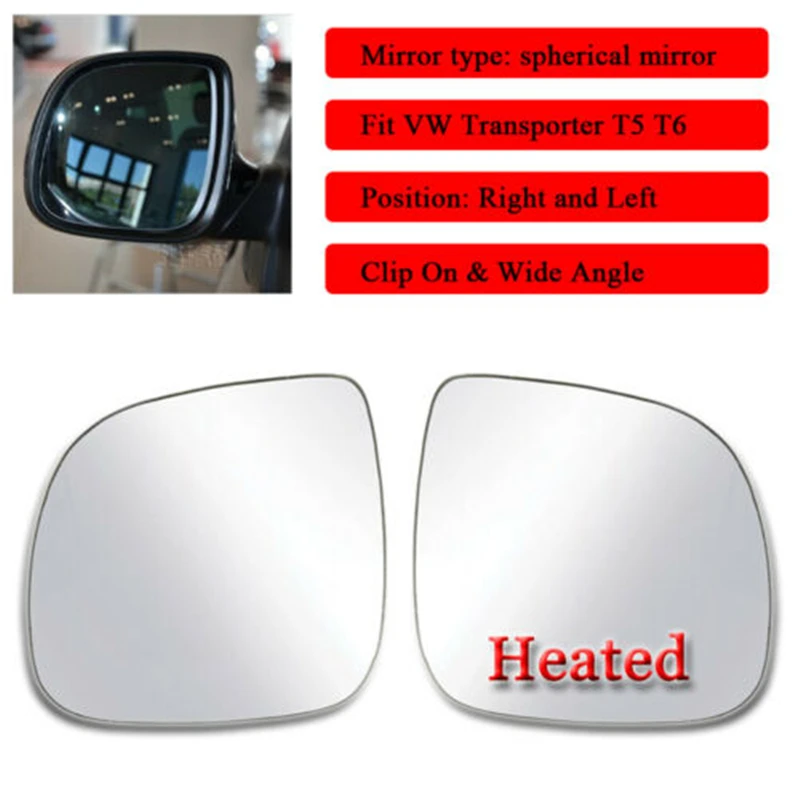 

Heated Rearview Mirror Reflector Glass For Volkswagen Transporter T5 2010-2019 Wide Angle Clip On Electric Heating Glass