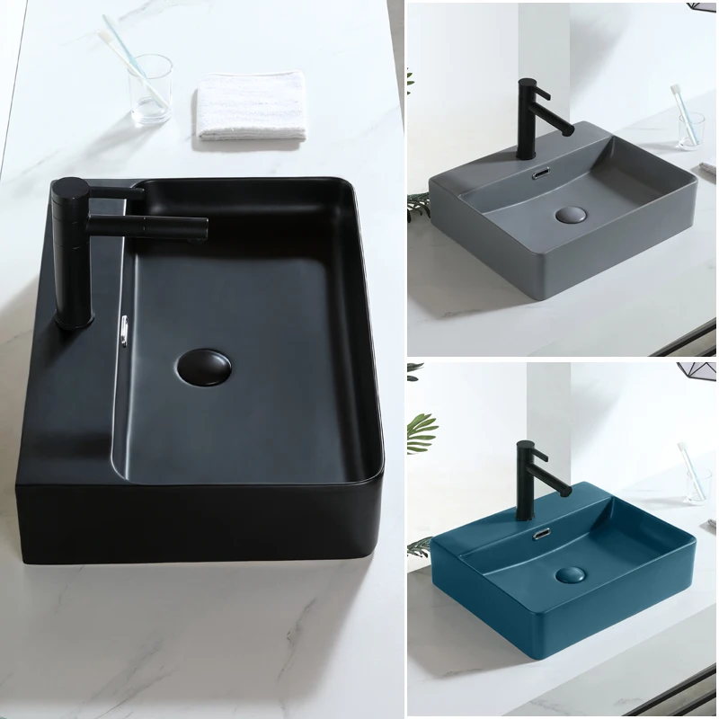 Nordic Dark Green Matte Square Countertop Ceramic Wash Basin Bathroom Sink Vessel Single Bowl Black Kitchen Faucet Обустройство