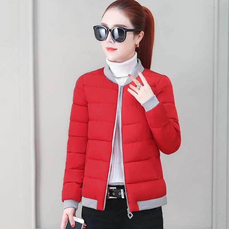 Женская короткая бейсбольная куртка с воротником-стойкой осенне-зимняя Базовая