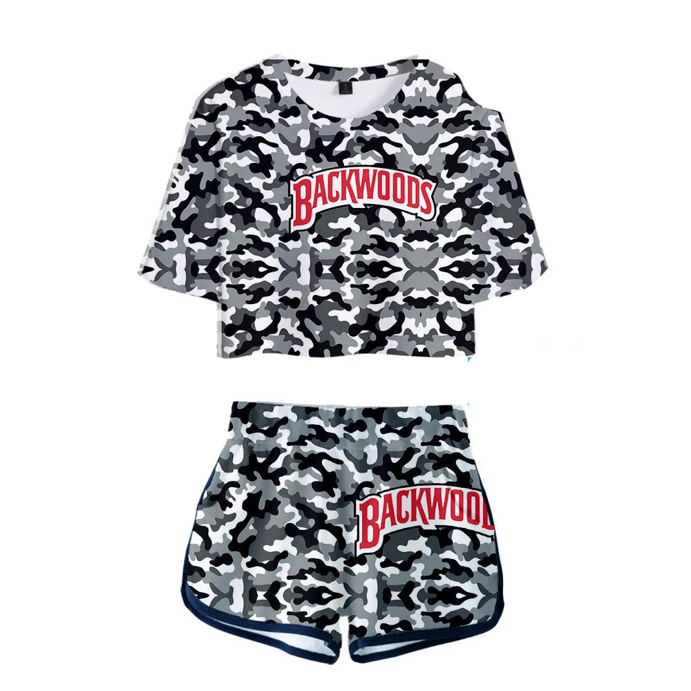

Creative Camouflage Ladies Two-Piece Set Backwoods Girls Sexy Crop tops+Shorts Summer Women 3D Crop top Large Size Set Puls Size