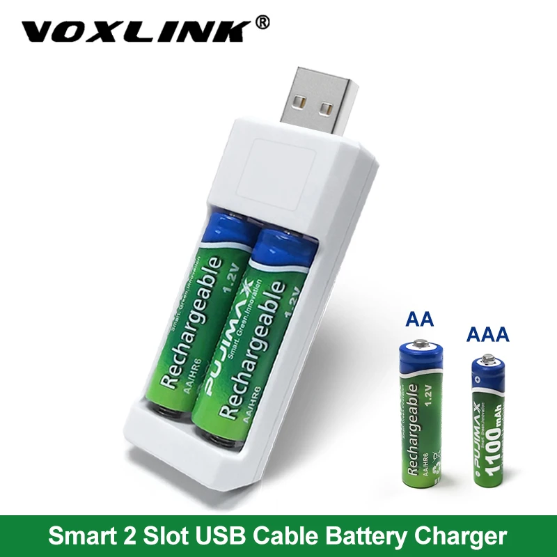 Зарядное устройство VOXLINK с 2 слотами USB для батарей AA/AAA зарядное дистанционного