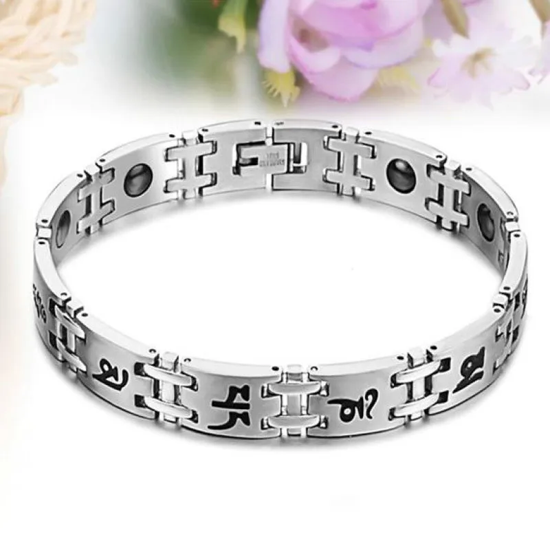

Korean version of jewelry wholesale peace and eternal companion six-character mantra health titanium steel bracelet
