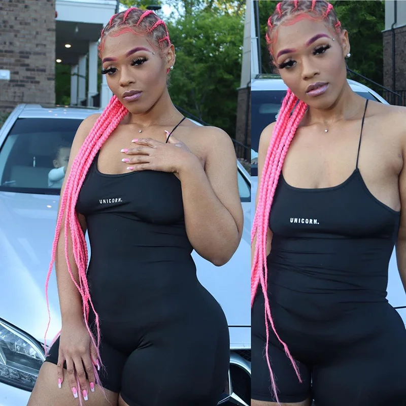 Letter Jumpsuit Bodysuit Romper Women Hollow Out High Street Solid Casual Sportswear Push-Up Fitness Suit Sling Tight Hip Femme