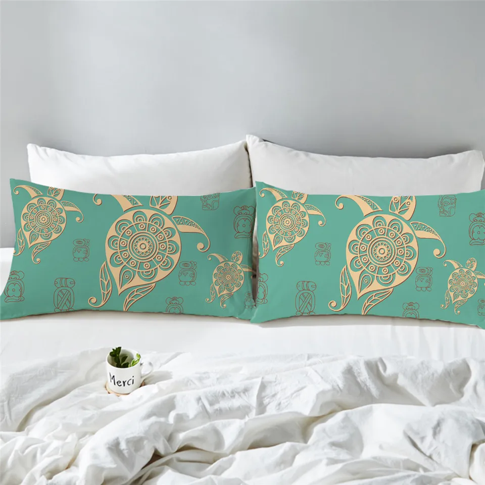 BeddingOutlet Turtle Pillow Case Golden Tortoise Pillowcase Luxury Animal Pillow Cover Bohemian Yellow for Bedroom Fronha