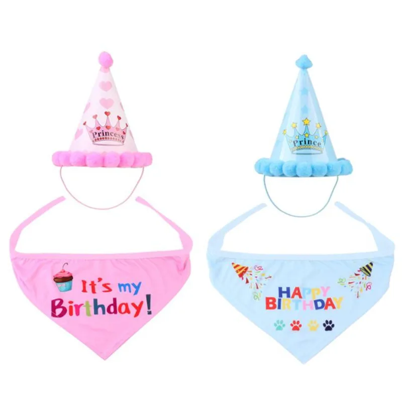 

2Pcs/Set Blue Or Pink Dog Birthday Hat Alphabet English Bibs Pet Birthday Party Hat Animal Dog Birthday Hat Party Decoration