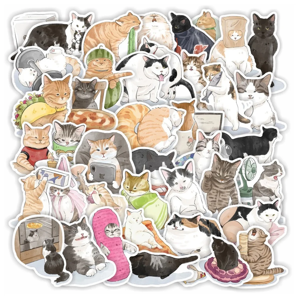 

50pcs Lazy Cat Stickers For Stationery Laptop Happy Planner Adesivos Cute Sticker Vintage Scrapbooking Material Craft Supplies