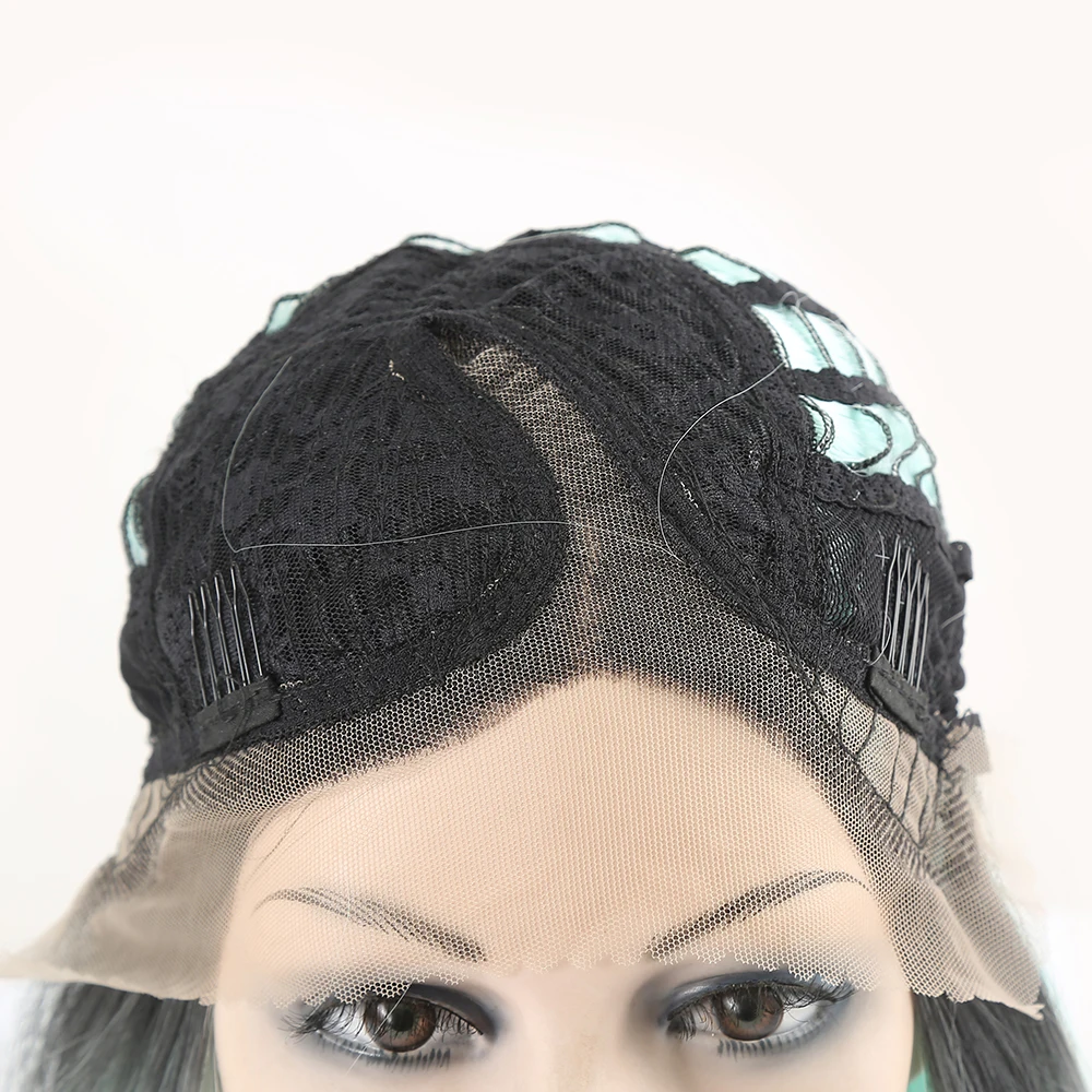 

SuQ Lace Front Wig Long Straight Hair Synthetic Natural Women Glueless Blonde Ombre Green Heat Resistant 13x1 T Part Lace Wigs