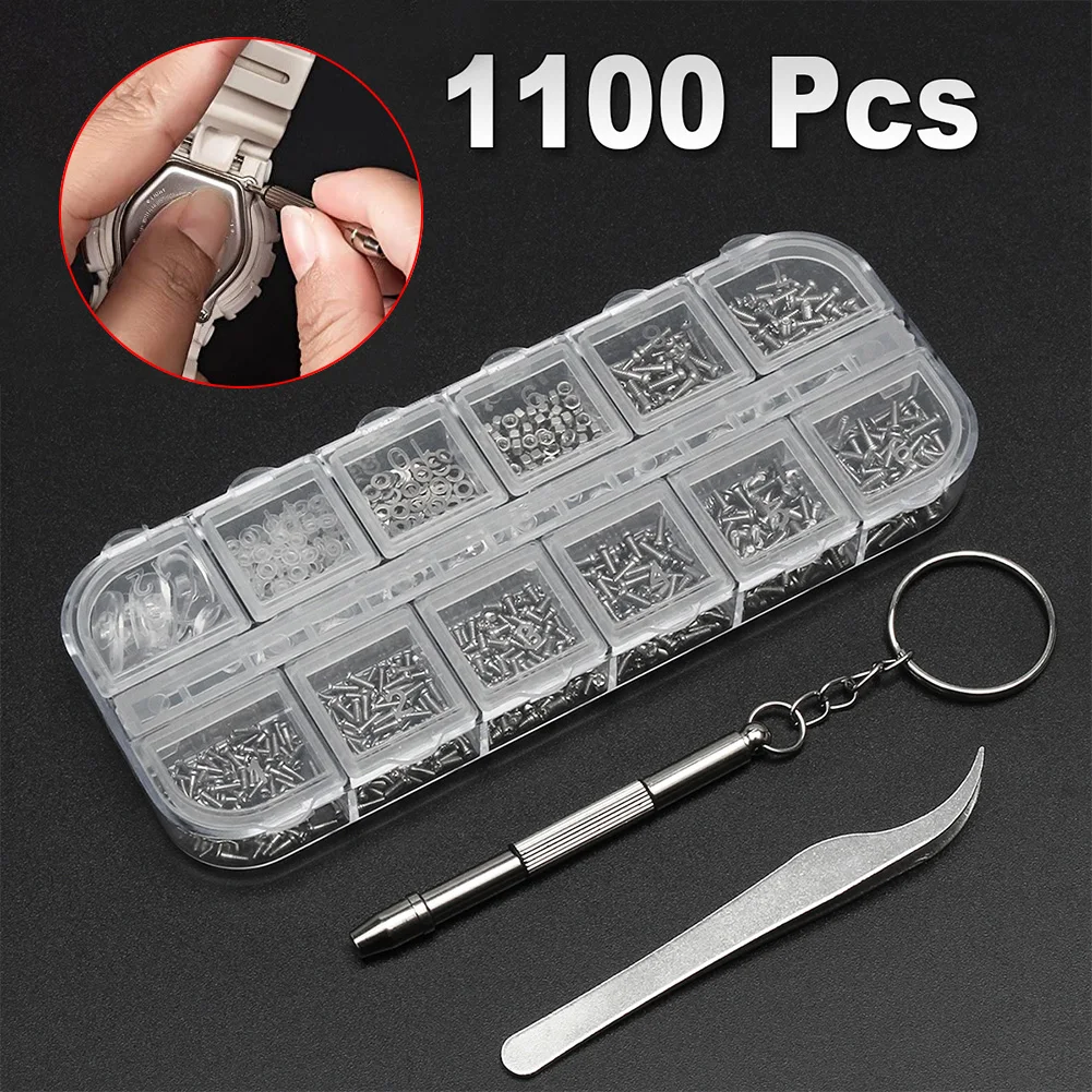 

1100pcs Tiny Stainless Steel Screws Sunglasses Eye Glasses Repair Kit For Watch Clock 5pairs Nose Pads With Screwdriver Tweezer