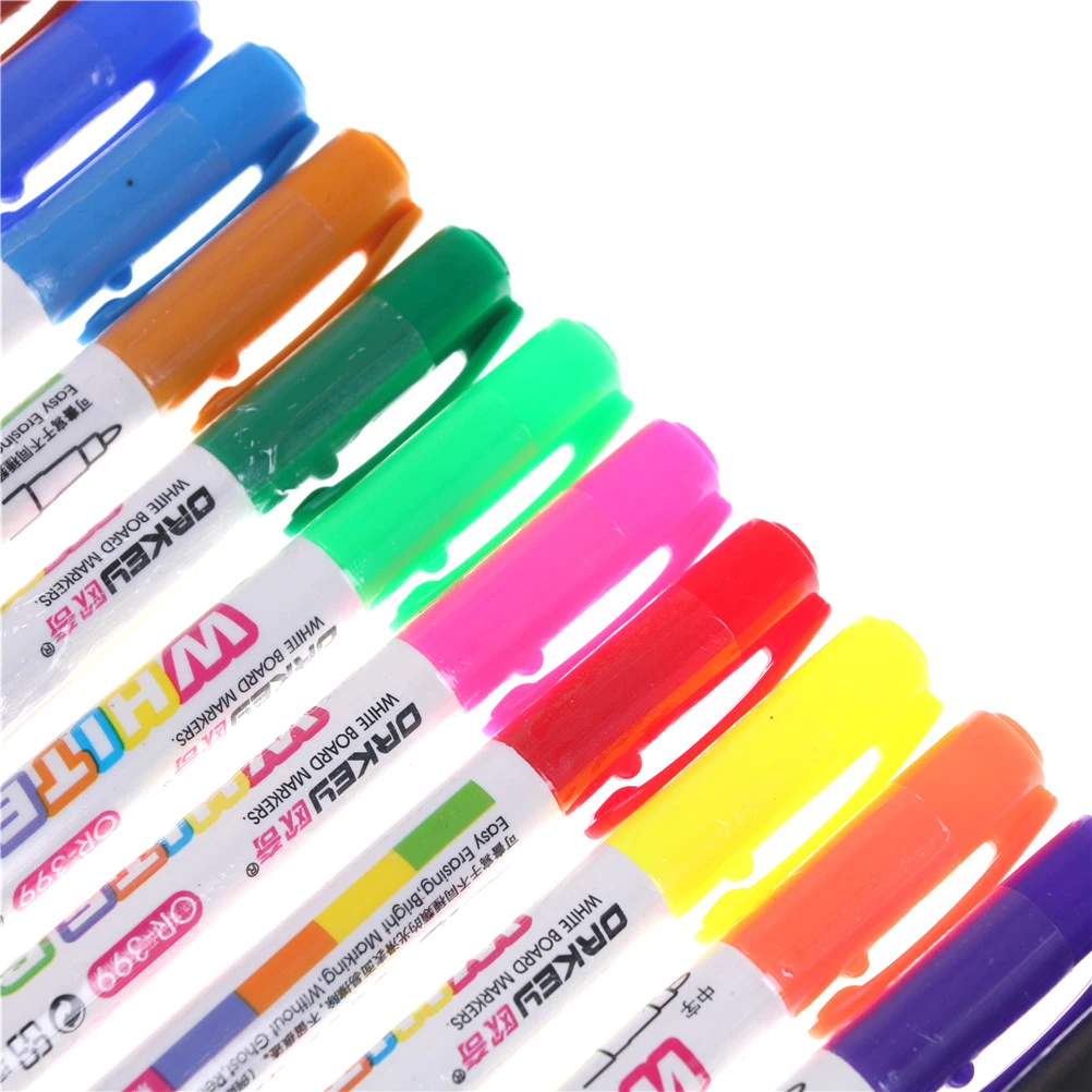 

12Pcs 12 Colors White Board Maker Pen Whiteboard Marker Liquid Chalk Erasable Glass Ceramics Maker Pen Office