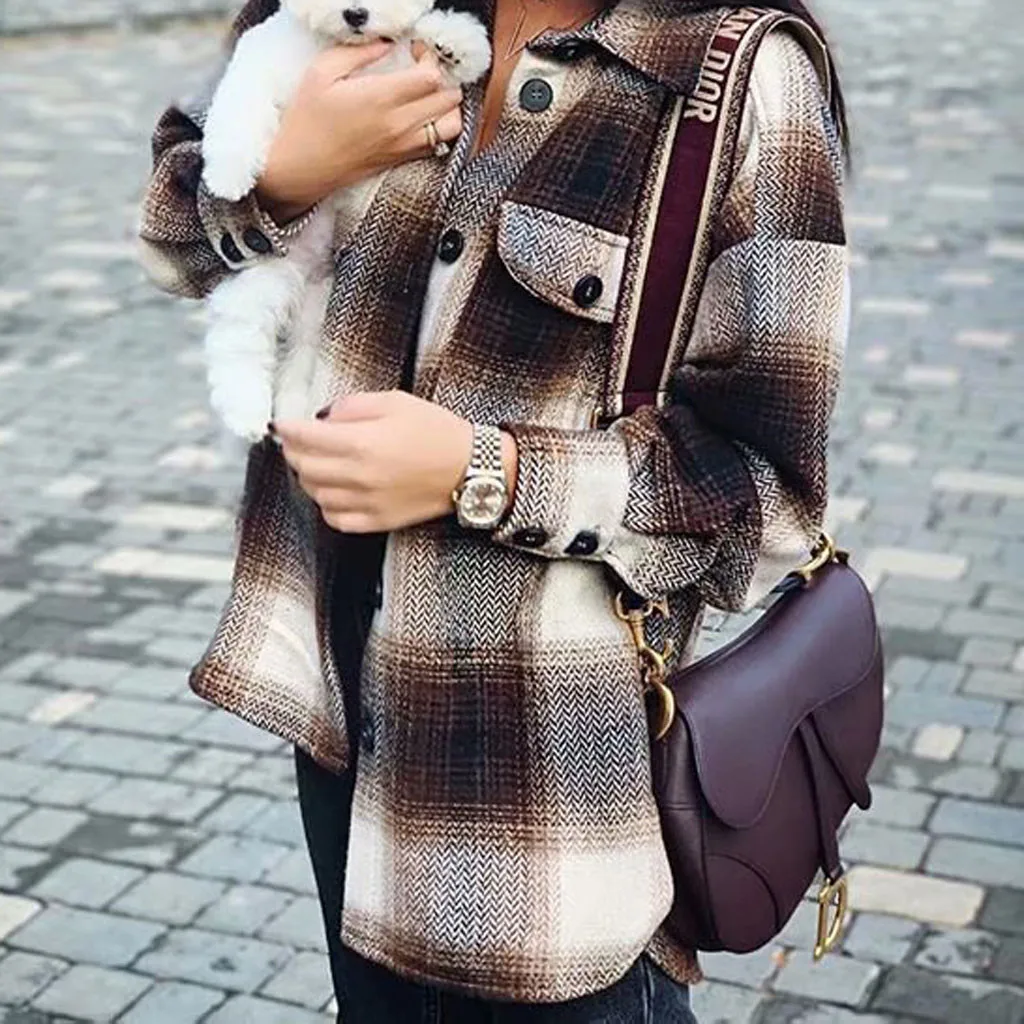 Винтажное Женское шерстяное пальто с длинным рукавом модное женское плотное