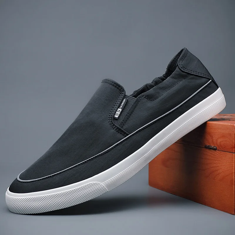

2021 New Vulcanized Shoes Men Casual Sneakers Stitching Round Toe Canvas Loafers Breathable Male Rubber Bottom Slip-On Flat