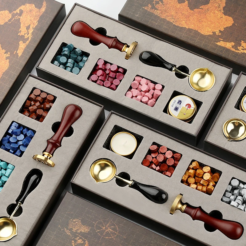 

Retro Wedding Packaging Gifts Wax Stamp Set Stamp Spoon Replace Copper Head Wax Seal DIY Sealing Wax Decoration Craft Kit