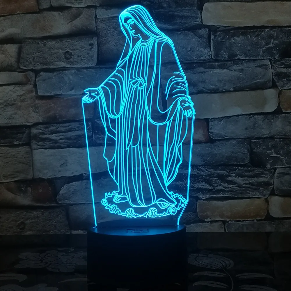 3d светодиодный светильник, пресвязанная Дева Мария, 7 цветов, 3d Светодиодные ночные лампы для детей, сенсорные светодиодные Usb настольные лампы, детский спальный светильник, Бог благословит вас
