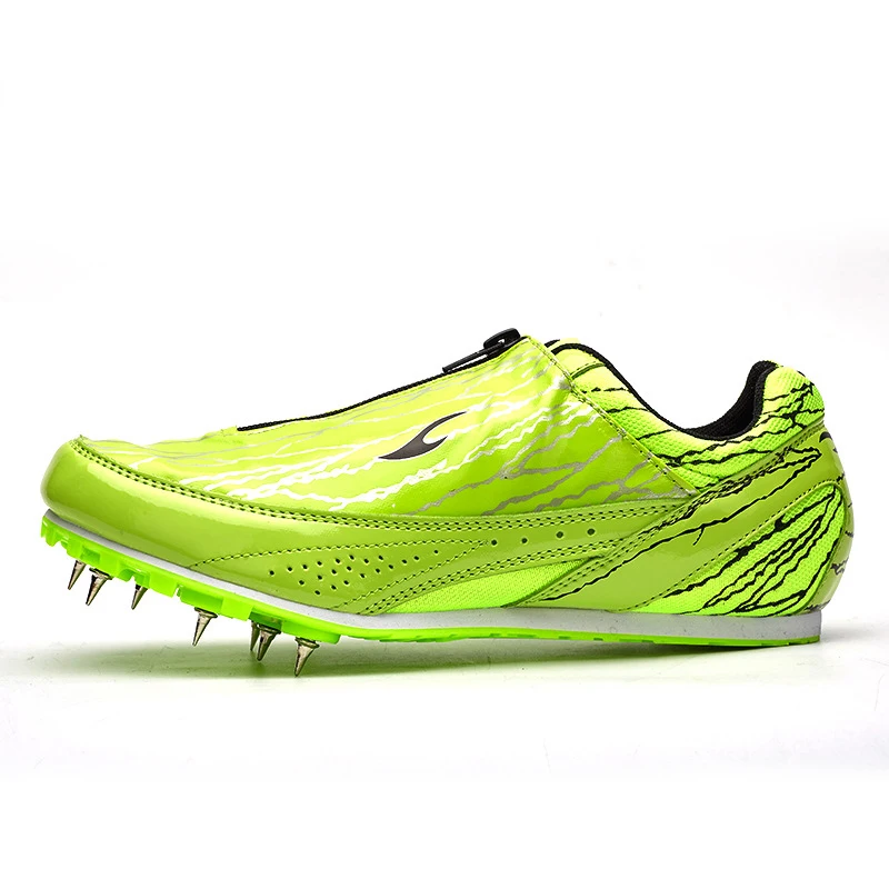 Green Plus Size 35-45 Track Spikes Shoes for Men Women Athletics Spike Shoes Running Sneakers Unisex Field Sneakers - Color: Green